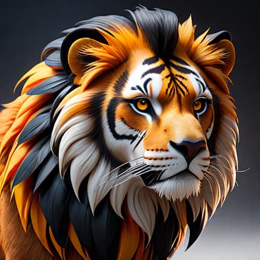  The mascot is an imaginary creature that combines traits from different animals: the freedom and majesty of an eagle, the strength and fierceness of a lion, the speed and agility of a cheetah, and the kindness and loyalty of a dog. I want the mascot to stand out in the colors orange, black, and white. hyperrealistic, full body, detailed clothing, highly detailed, cinematic lighting, stunningly beautiful, intricate, sharp focus, f/1. 8, 85mm, (centered image composition), (professionally color graded), ((bright soft diffused light)), volumetric fog, trending on instagram, trending on tumblr, HDR 4K, 8K