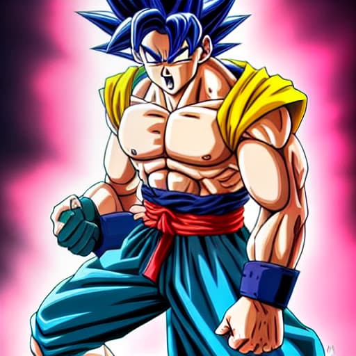  Goku Bold and Bright Hues hyperrealistic, full body, detailed clothing, highly detailed, cinematic lighting, stunningly beautiful, intricate, sharp focus, f/1. 8, 85mm, (centered image composition), (professionally color graded), ((bright soft diffused light)), volumetric fog, trending on instagram, trending on tumblr, HDR 4K, 8K