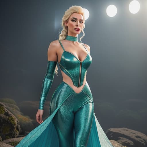  mándame una foto de Elsa de Frozen con traje de latexIn this fantasy, Elsa wears a snug latex bodysuit that accentuates her slim figure perfectly. The deep forest green color of the suit highlights her skin's fairness and catches the moonlight in a mesmerizing glimmer, reflecting soft beams that dance upon her curves as she moves gracefully. It's tight enough to reveal each line and contour of her muscular form from head to toe: elongated neckline; defined collarbones; sleek shoulders adorned by shimmery straps crossing delicately above bust-line which swells subtly yet beautifully into rounded bosoms confined within thin latex cups designed with intricate lace patterns beneath; flattered waist encircled by an embellished belt leaving just hyperrealistic, full body, detailed clothing, highly detailed, cinematic lighting, stunningly beautiful, intricate, sharp focus, f/1. 8, 85mm, (centered image composition), (professionally color graded), ((bright soft diffused light)), volumetric fog, trending on instagram, trending on tumblr, HDR 4K, 8K