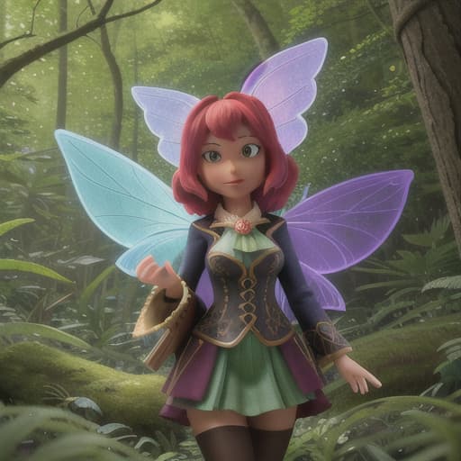  Generate an image portraying a scene deep within a dense forest "Forest's Stomach" where various colorful-winged fairies and animals are engrossed in a lively game. The manifest characters should contain fairies with wings in a variety of hues and pocket-sized creatures, who are central to the composition, significantly drawing attention against the subdued backdrop of a profound and rich green forest with discreetly cool shades. Ensure that the scenery is emphasized more, yet maintains a harmonious balance with the detailed background., best quality, very detailed, high resolution, sharp, sharp image, extremely detailed, 4k, 8k, in-frame hyperrealistic, full body, detailed clothing, highly detailed, cinematic lighting, stunningly beautiful, intricate, sharp focus, f/1. 8, 85mm, (centered image composition), (professionally color graded), ((bright soft diffused light)), volumetric fog, trending on instagram, trending on tumblr, HDR 4K, 8K