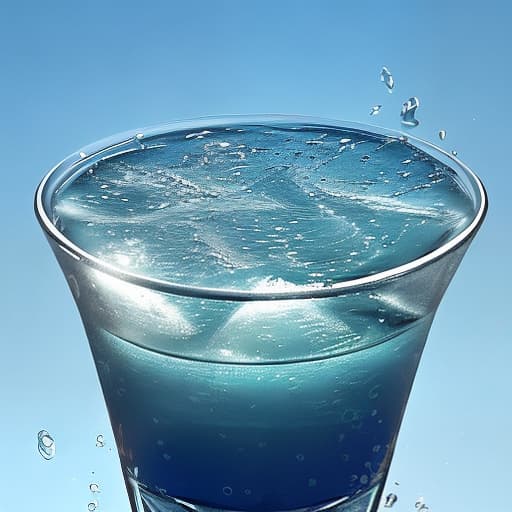  Please generate a picture of water in a glass with a light blue background