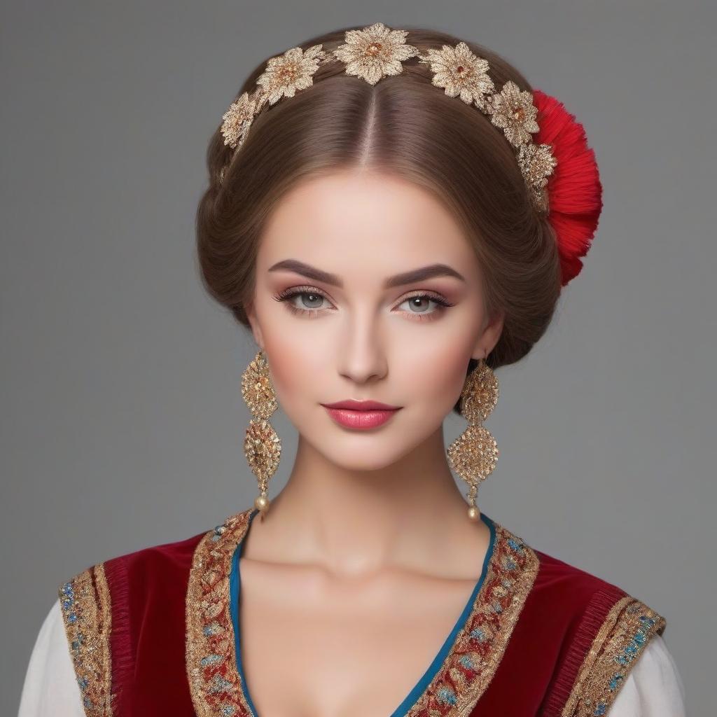  A beautiful Russian girl in a national outfit with a kokoshnik under the old days.Style art