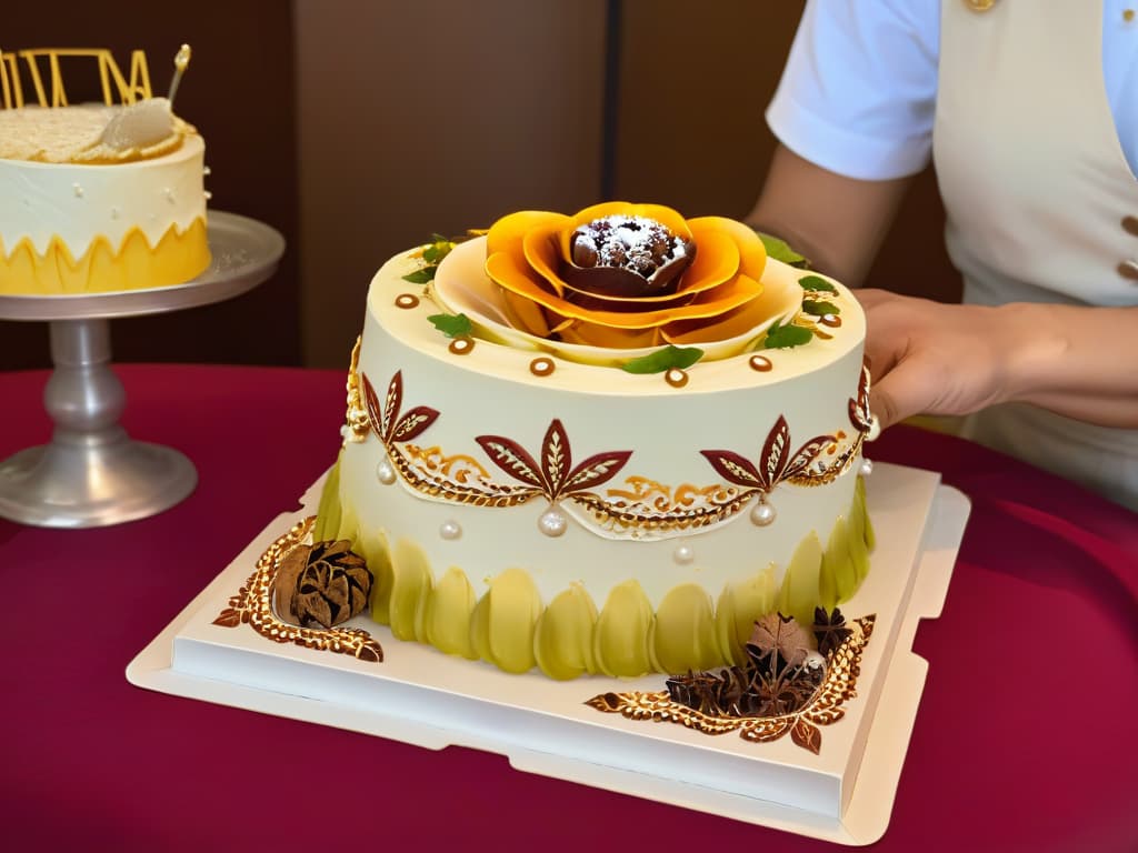  An ultradetailed image of hands from different cultural backgrounds delicately decorating a cake together, showcasing unity and diversity through the art of baking. Each hand is meticulously adorned with traditional cultural jewelry and intricate henna designs, adding a touch of elegance and authenticity to the scene. The cake is a blank canvas, symbolizing the shared creativity and harmony found in the world of pastrymaking. The background is a soft, neutral color to enhance the focus on the intricate details of the hands and the cake. hyperrealistic, full body, detailed clothing, highly detailed, cinematic lighting, stunningly beautiful, intricate, sharp focus, f/1. 8, 85mm, (centered image composition), (professionally color graded), ((bright soft diffused light)), volumetric fog, trending on instagram, trending on tumblr, HDR 4K, 8K