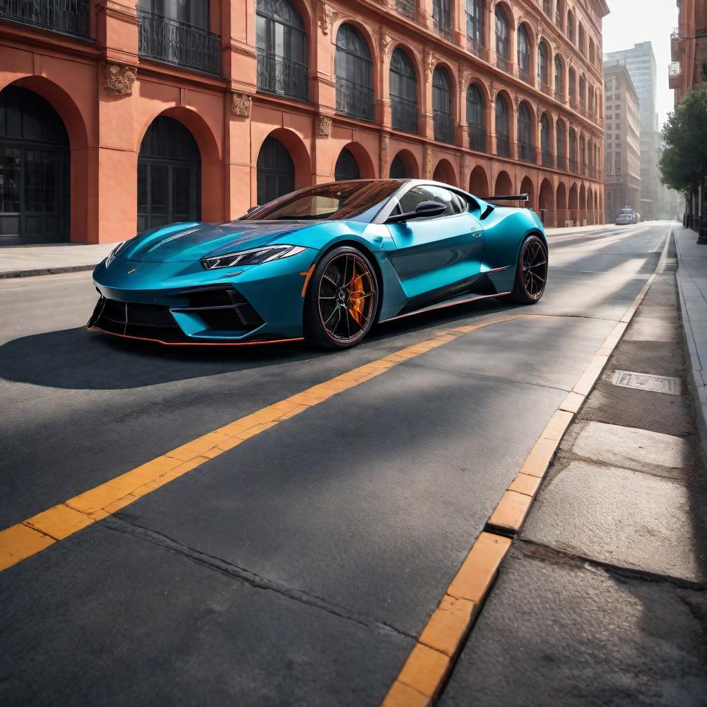  a photo of a modern sports car with a sleek design, vibrant color, and parked in an urban environment during daylight. The car should have a glossy finish and be displayed at an angle that showcases its aerodynamic shape. hyperrealistic, full body, detailed clothing, highly detailed, cinematic lighting, stunningly beautiful, intricate, sharp focus, f/1. 8, 85mm, (centered image composition), (professionally color graded), ((bright soft diffused light)), volumetric fog, trending on instagram, trending on tumblr, HDR 4K, 8K