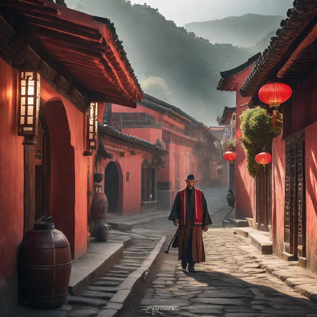  Pueblo antigua china hyperrealistic, full body, detailed clothing, highly detailed, cinematic lighting, stunningly beautiful, intricate, sharp focus, f/1. 8, 85mm, (centered image composition), (professionally color graded), ((bright soft diffused light)), volumetric fog, trending on instagram, trending on tumblr, HDR 4K, 8K