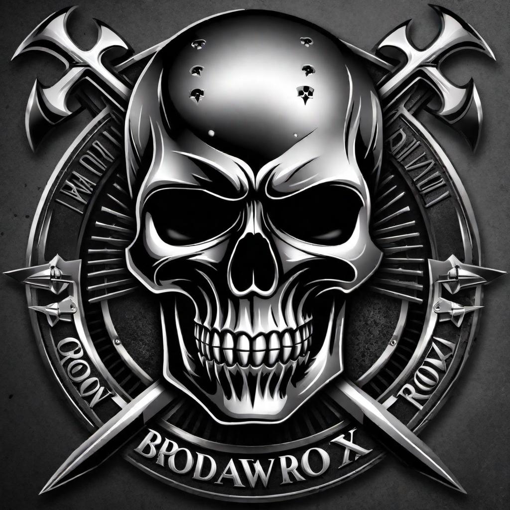  Create an image of a heavy metal skull with the name of the band 'Broadway Roxx' incorporated into the design. The skull should have a bold and edgy look, embodying the essence of heavy metal music. The font for 'Broadway Roxx' should be aggressive and stylized to match the genre, with sharp edges and a gritty texture that suggests a rebellious spirit. The overall color scheme should be dark with hints of electric blue or fiery red to give it a dynamic and powerful aura. hyperrealistic, full body, detailed clothing, highly detailed, cinematic lighting, stunningly beautiful, intricate, sharp focus, f/1. 8, 85mm, (centered image composition), (professionally color graded), ((bright soft diffused light)), volumetric fog, trending on instagram, trending on tumblr, HDR 4K, 8K