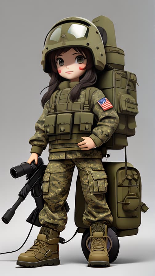  Two heads US military full equipment camouflage color machine gun fighting girl cute