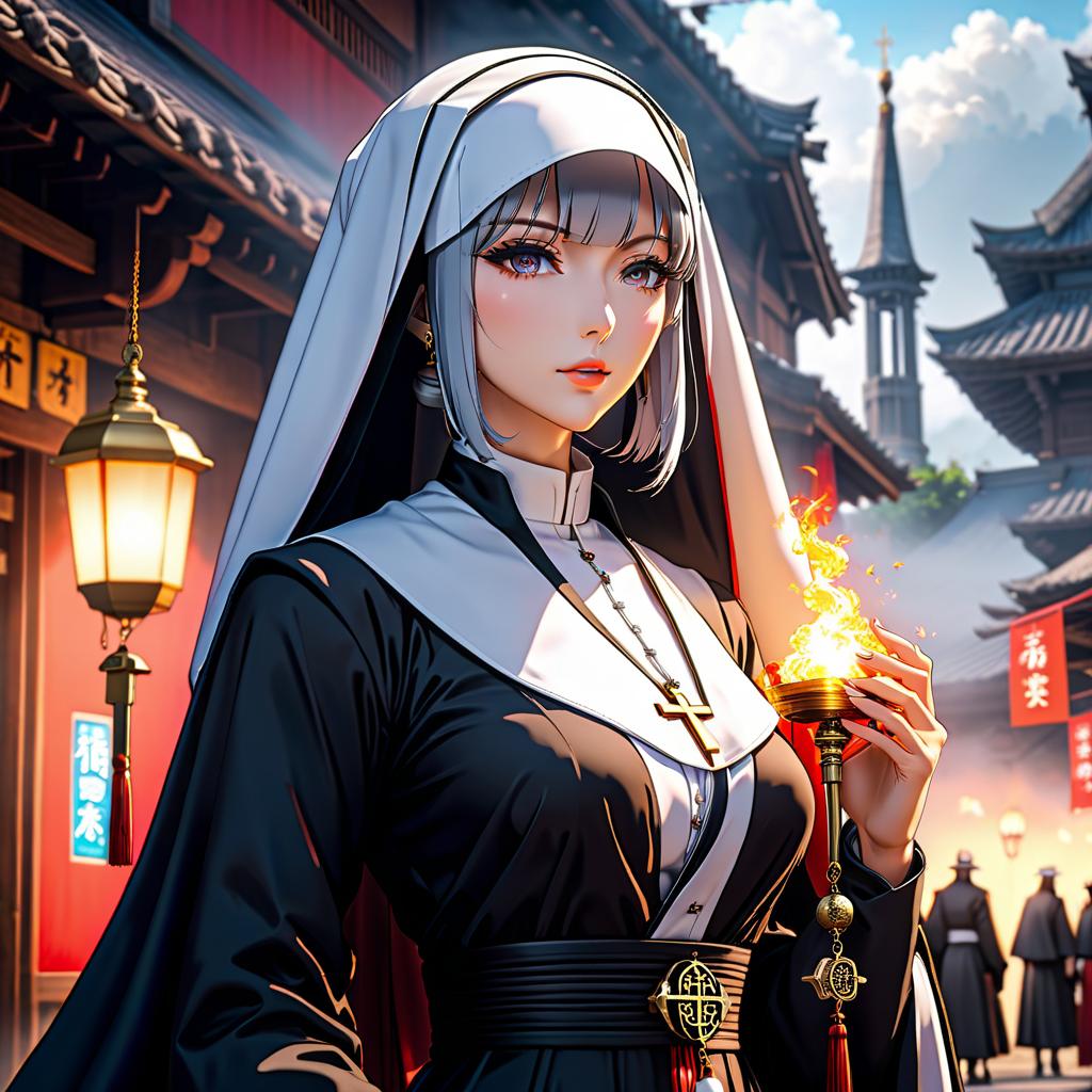  anime artwork nun . anime style, key visual, vibrant, studio anime, highly detailed hyperrealistic, full body, detailed clothing, highly detailed, cinematic lighting, stunningly beautiful, intricate, sharp focus, f/1. 8, 85mm, (centered image composition), (professionally color graded), ((bright soft diffused light)), volumetric fog, trending on instagram, trending on tumblr, HDR 4K, 8K