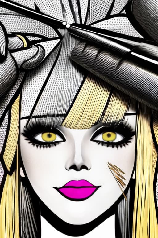  Pop art style Blonde woman’s face putting on mascara