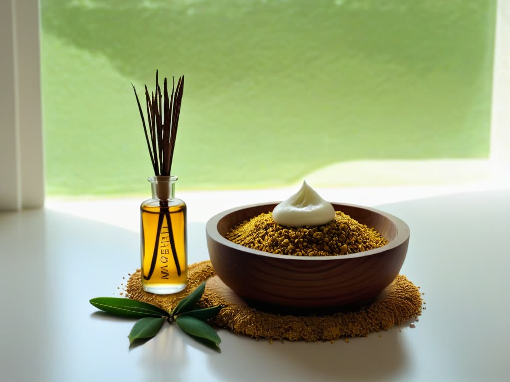  An ultradetailed image of a sleek, minimalistic kitchen counter adorned with a stack of golden vanilla beans, a vintage glass bottle filled with fragrant vanilla extract, a rustic wooden bowl overflowing with luscious Madagascar vanilla pods, and a scattering of fresh vanilla blossoms delicately placed around the setup. The soft natural light filtering through a nearby window casts a gentle glow, emphasizing the rich textures and warm hues of the vanilla ingredients, creating a visually stunning and inviting scene for the readers. hyperrealistic, full body, detailed clothing, highly detailed, cinematic lighting, stunningly beautiful, intricate, sharp focus, f/1. 8, 85mm, (centered image composition), (professionally color graded), ((bright soft diffused light)), volumetric fog, trending on instagram, trending on tumblr, HDR 4K, 8K