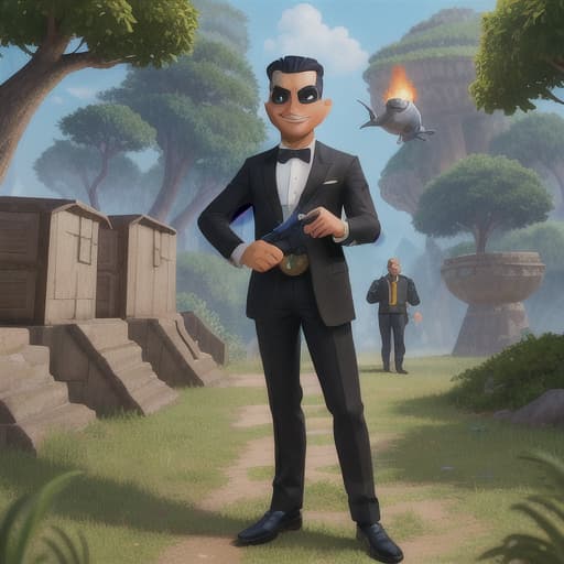  a secret agent who is seen shooting a criminal gang to save endangered animals in 2050, illustrate, fantasy art, cute character, smiling face, male