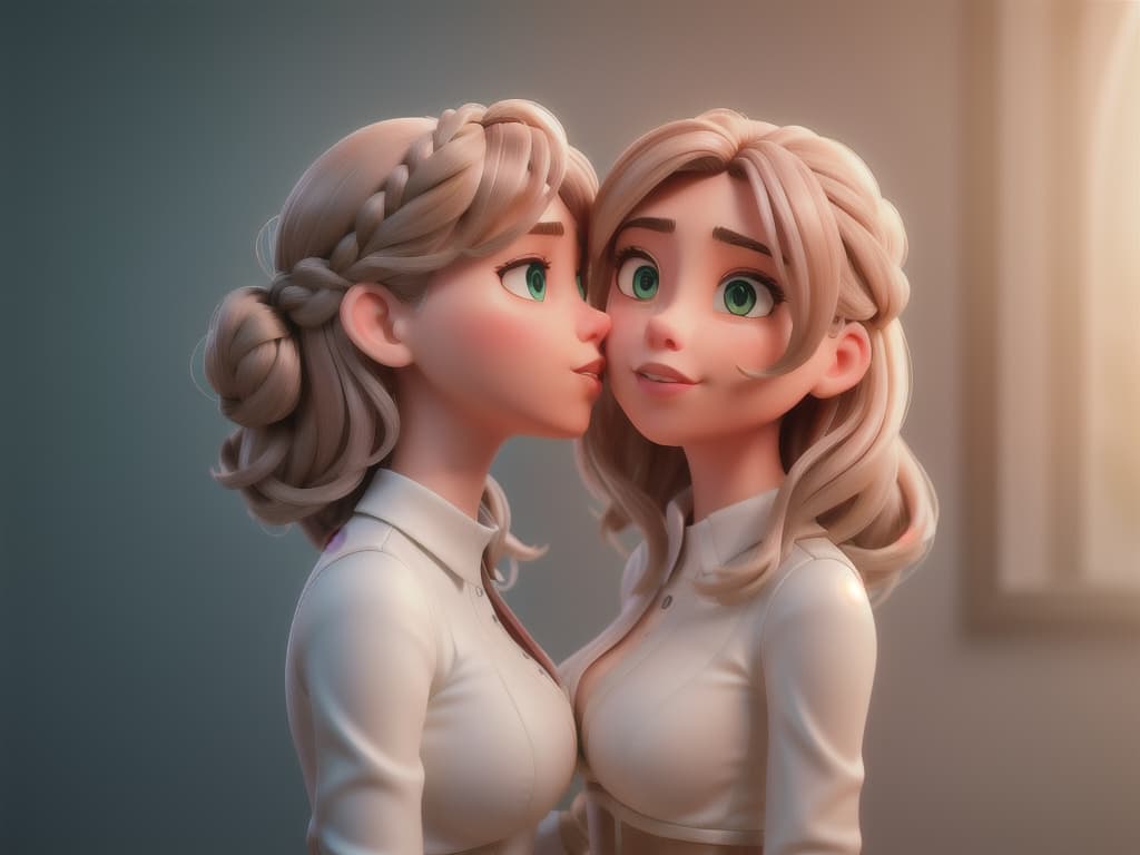  Girls kissing hyperrealistic, full body, detailed clothing, highly detailed, cinematic lighting, stunningly beautiful, intricate, sharp focus, f/1. 8, 85mm, (centered image composition), (professionally color graded), ((bright soft diffused light)), volumetric fog, trending on instagram, trending on tumblr, HDR 4K, 8K