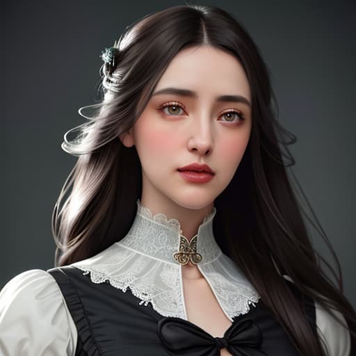  portrait of pretty girl, dark hair, gray eyes, wearing a high necked victorian era style dress, breathtaking, documentary photography, macro photography, Bioluminescent, Cinematic, wallpaper, digital painting, 8k, lush detail, sharp focus, far shot, full focuse, Soft, Subsurface, Translucency hyperrealistic, full body, detailed clothing, highly detailed, cinematic lighting, stunningly beautiful, intricate, sharp focus, f/1. 8, 85mm, (centered image composition), (professionally color graded), ((bright soft diffused light)), volumetric fog, trending on instagram, trending on tumblr, HDR 4K, 8K