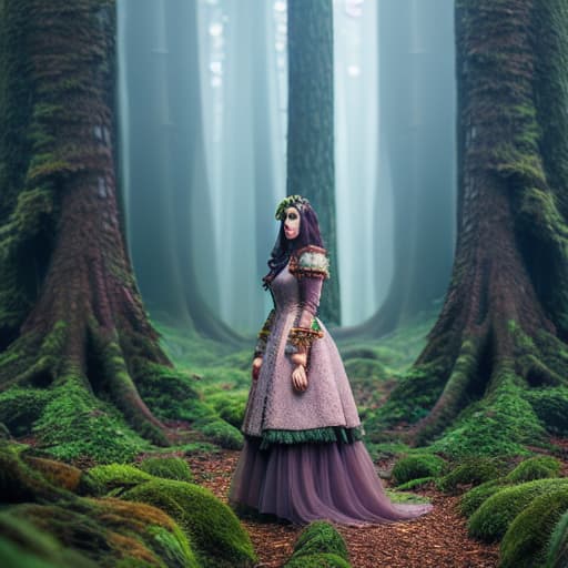  girl Enchanted Forests hyperrealistic, full body, detailed clothing, highly detailed, cinematic lighting, stunningly beautiful, intricate, sharp focus, f/1. 8, 85mm, (centered image composition), (professionally color graded), ((bright soft diffused light)), volumetric fog, trending on instagram, trending on tumblr, HDR 4K, 8K