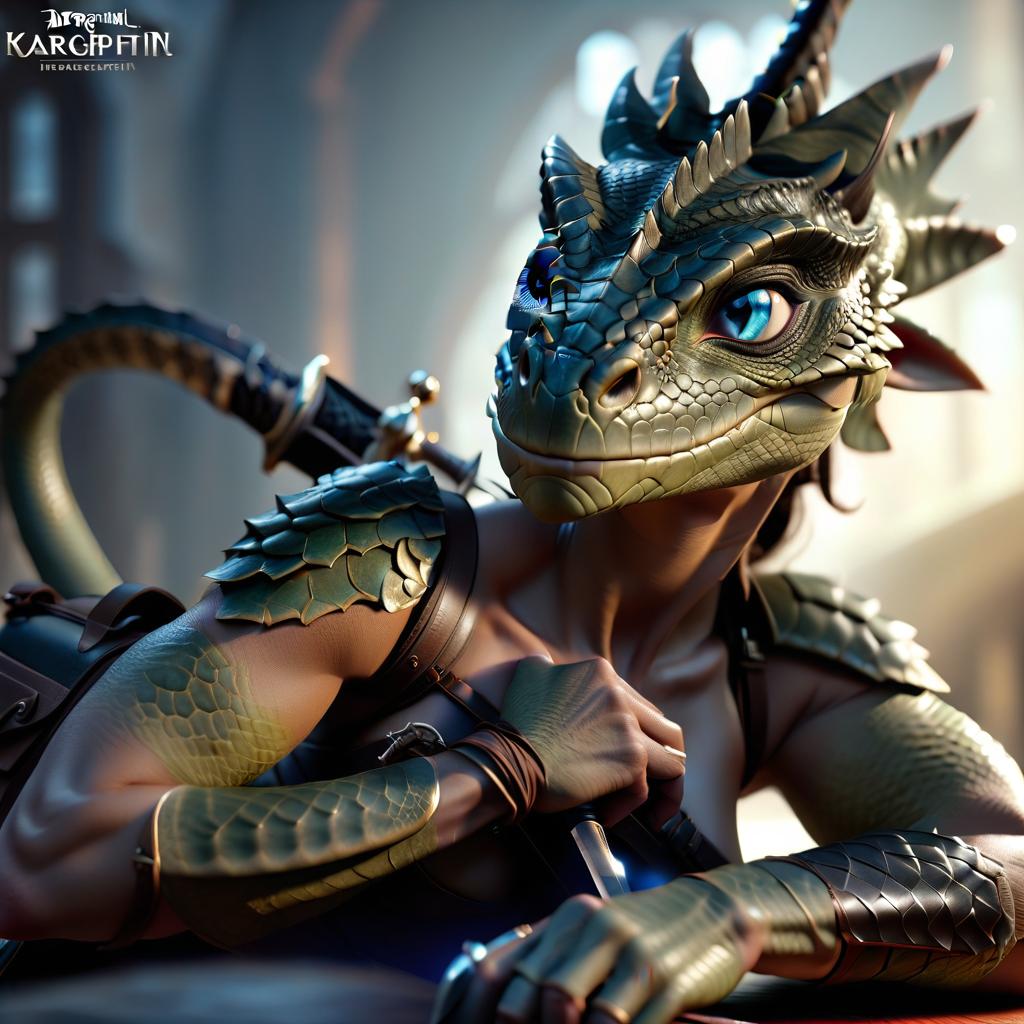  a woman, naked Argonian, with blue eyes, ash colored scales, a two handed sword on her back with a rapier and a backpack in the corner of the room hyperrealistic, full body, detailed clothing, highly detailed, cinematic lighting, stunningly beautiful, intricate, sharp focus, f/1. 8, 85mm, (centered image composition), (professionally color graded), ((bright soft diffused light)), volumetric fog, trending on instagram, trending on tumblr, HDR 4K, 8K