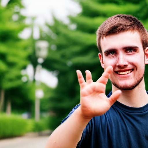 A man shows signs for the deaf and dumb with his hands