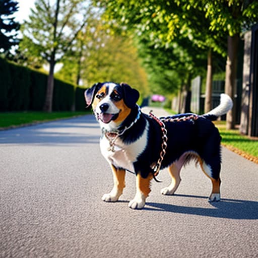  a dog with a chain and a cute owner