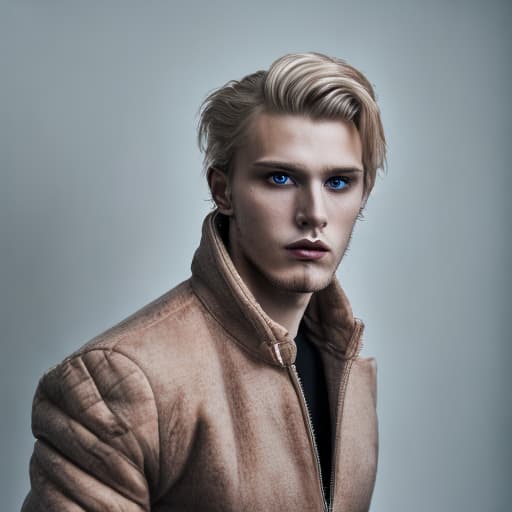 portrait+ style Russian queer vampire blonde hunk dude face