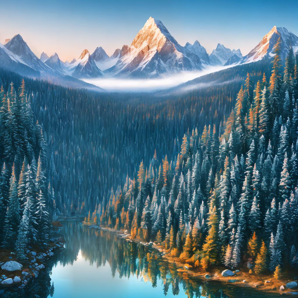  Behold an awe-inspiring ((masterpiece)) that showcases the (((best quality))) in 8k resolution, offering an immersive visual experience. The scene features a majestic mountain range, with snow-capped peaks reaching towards the sky. The mountains are reflected in a crystal-clear lake, creating a stunning mirror-like effect. The artist has paid meticulous attention to detail, capturing every intricate feature of the landscape, from the textures of the rocks to the individual pine trees dotting the slopes. The vibrant colors and play of light make this artwork truly mesmerizing. This masterpiece is reminiscent of the works of renowned landscape photographer, Ansel Adams. hyperrealistic, full body, detailed clothing, highly detailed, cinematic lighting, stunningly beautiful, intricate, sharp focus, f/1. 8, 85mm, (centered image composition), (professionally color graded), ((bright soft diffused light)), volumetric fog, trending on instagram, trending on tumblr, HDR 4K, 8K