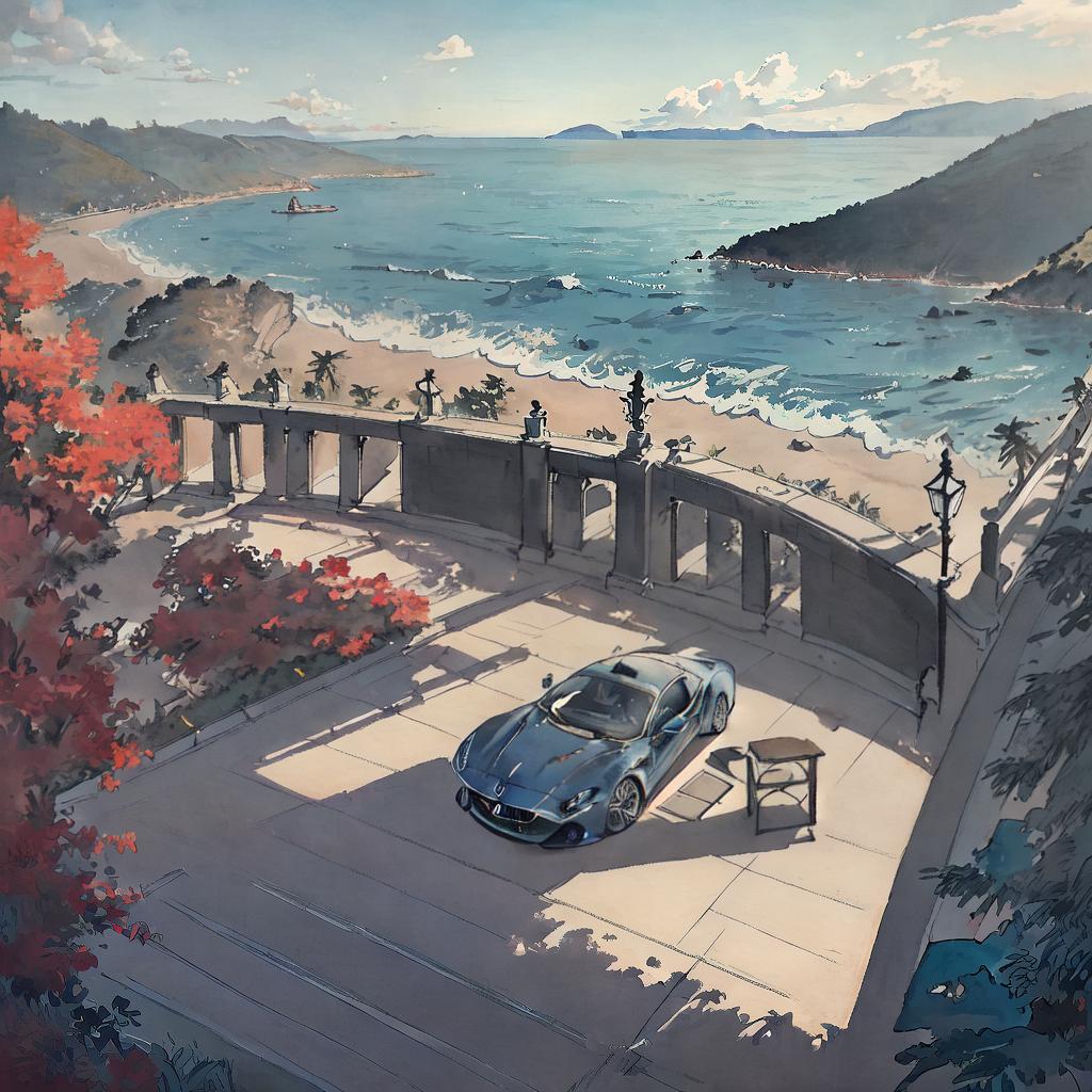  ((Masterpiece)), (((best quality))), 8k, high detailed, ultra-detailed. A realistic painting of a Maserati Bora. The main elements include: a sleek and shiny Maserati Bora ((car)) in a vibrant red color, parked on a winding coastal road. The car is depicted with meticulous attention to detail, showcasing its sleek curves and reflective surface. The background features a breathtaking ((ocean view)), with crashing waves and a clear blue sky. The sunlight reflects off the car's body, creating a stunning play of light and shadow. The painting captures the adrenaline-inducing speed and elegance of the Maserati Bora, making it a true automotive masterpiece. hyperrealistic, full body, detailed clothing, highly detailed, cinematic lighting, stunningly beautiful, intricate, sharp focus, f/1. 8, 85mm, (centered image composition), (professionally color graded), ((bright soft diffused light)), volumetric fog, trending on instagram, trending on tumblr, HDR 4K, 8K