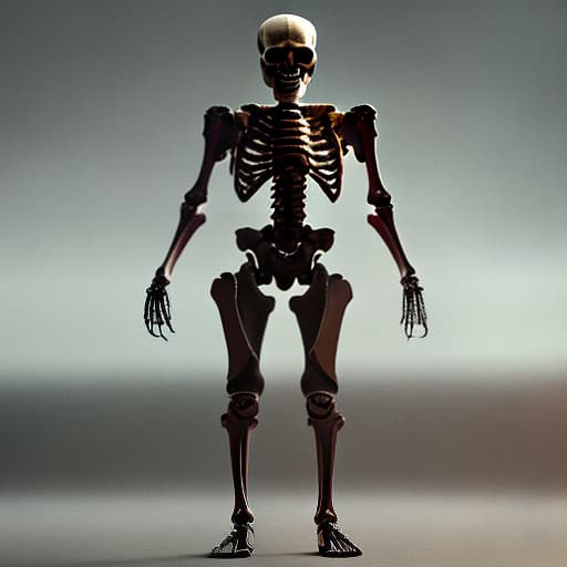 redshift style Skeleton wearing a full suit of knight armour on a theatre stage, leaving only the skull visible.