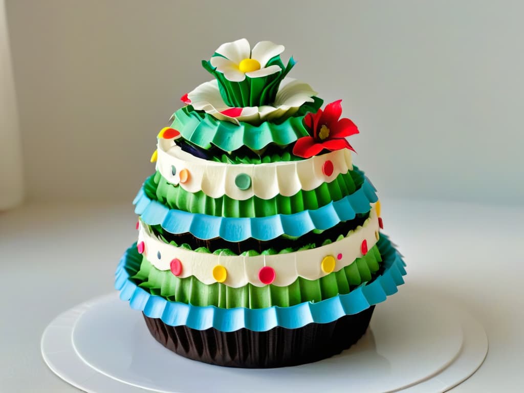  A closeup, ultradetailed image of a variety of colorful cupcake liners neatly stacked on top of each other, showcasing intricate designs like polka dots, stripes, and floral patterns. The textures and vibrant colors pop against a simple, clean background, emphasizing the beauty and versatility of cupcake liners for baking enthusiasts. hyperrealistic, full body, detailed clothing, highly detailed, cinematic lighting, stunningly beautiful, intricate, sharp focus, f/1. 8, 85mm, (centered image composition), (professionally color graded), ((bright soft diffused light)), volumetric fog, trending on instagram, trending on tumblr, HDR 4K, 8K