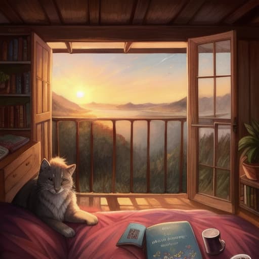  watercolor, storybook, child-book, Sunset scene with the grey cat sitting contentedly among the children and their colorful scribble drawings scattered around, closing the magical day, best quality, very detailed, high resolution, sharp, sharp image hyperrealistic, full body, detailed clothing, highly detailed, cinematic lighting, stunningly beautiful, intricate, sharp focus, f/1. 8, 85mm, (centered image composition), (professionally color graded), ((bright soft diffused light)), volumetric fog, trending on instagram, trending on tumblr, HDR 4K, 8K