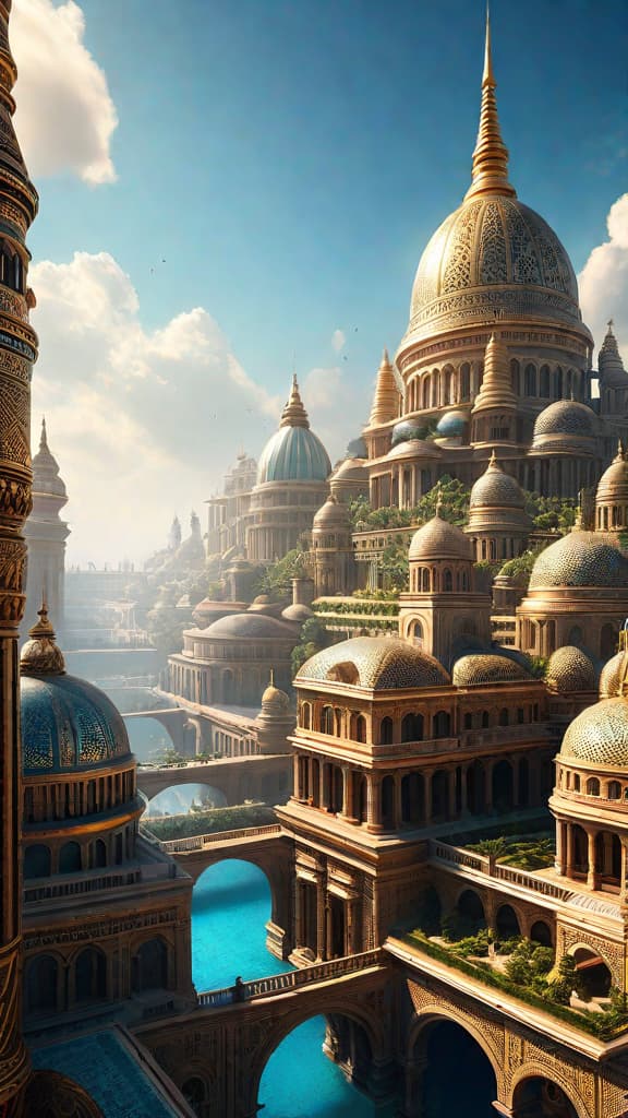  (A vast, awe inspiring cityscape with grand, ornate buildings and structures that appear to defy gravity, powered by some form of atmospheric energy. The architecture features intricate designs, domes, and spires that suggest an advanced, lost civilization from a bygone era. The city is set against a backdrop of a clear, azure sky, hinting at the Tartarians' mastery of frequencies and their ability to manipulate the environment. The scene conveys a sense of wonder and mystery, inviting the viewer to contemplate the hidden history and technological marvels of this forgotten empire.) hyperrealistic, full body, detailed clothing, highly detailed, cinematic lighting, stunningly beautiful, intricate, sharp focus, f/1. 8, 85mm, (centered image composition), (professionally color graded), ((bright soft diffused light)), volumetric fog, trending on instagram, trending on tumblr, HDR 4K, 8K