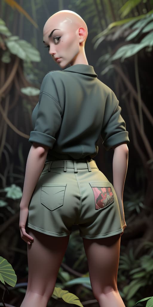  -bald-girl in the jungle, takes off her pants, without panties, with her back turned. show only such options!