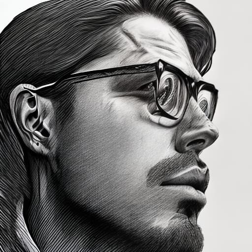 dublex style drawing, man in glasses, nature builds the man, closeup