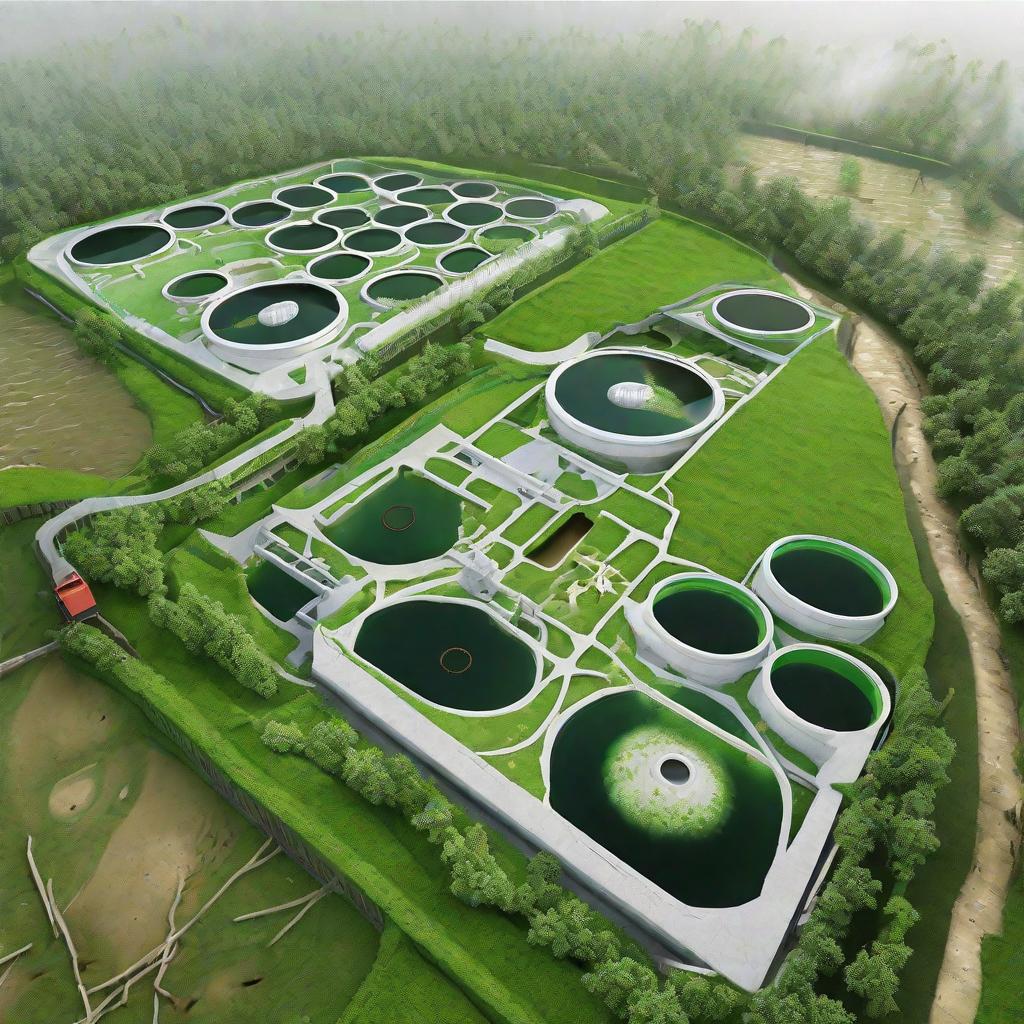  masterpiece, best quality, green ecology Semi-buried sewage treatment plant