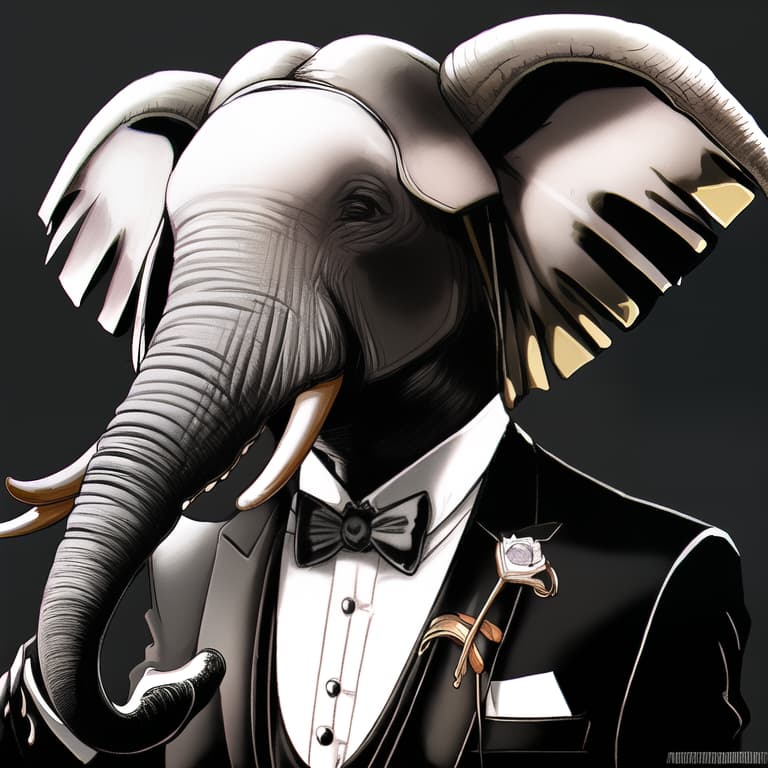  An elephant wearing a tuxedo,moe