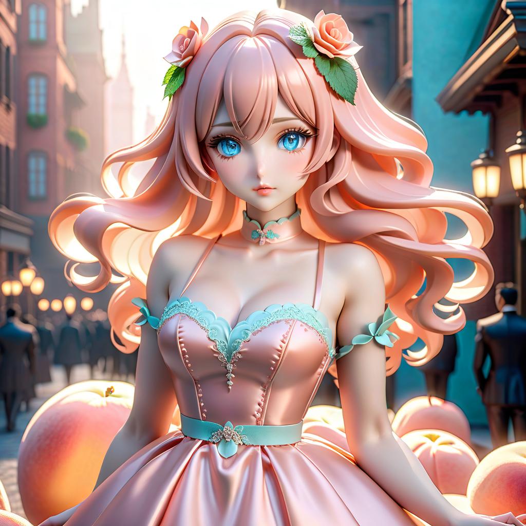  Cold wave hair, soft facial features, puffy peach lips, delicate mint blue eyes, dress in rose and peach tones in a loli style, macromastia. hyperrealistic, full body, detailed clothing, highly detailed, cinematic lighting, stunningly beautiful, intricate, sharp focus, f/1. 8, 85mm, (centered image composition), (professionally color graded), ((bright soft diffused light)), volumetric fog, trending on instagram, trending on tumblr, HDR 4K, 8K