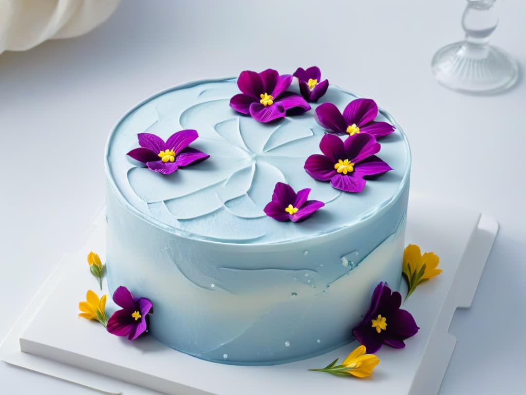  A minimalist, ultradetailed image of a perfectly frosted glutenfree cake adorned with intricate edible flowers and delicate icing swirls, set against a clean, white backdrop to convey elegance and precision in glutenfree pastry craftsmanship. hyperrealistic, full body, detailed clothing, highly detailed, cinematic lighting, stunningly beautiful, intricate, sharp focus, f/1. 8, 85mm, (centered image composition), (professionally color graded), ((bright soft diffused light)), volumetric fog, trending on instagram, trending on tumblr, HDR 4K, 8K