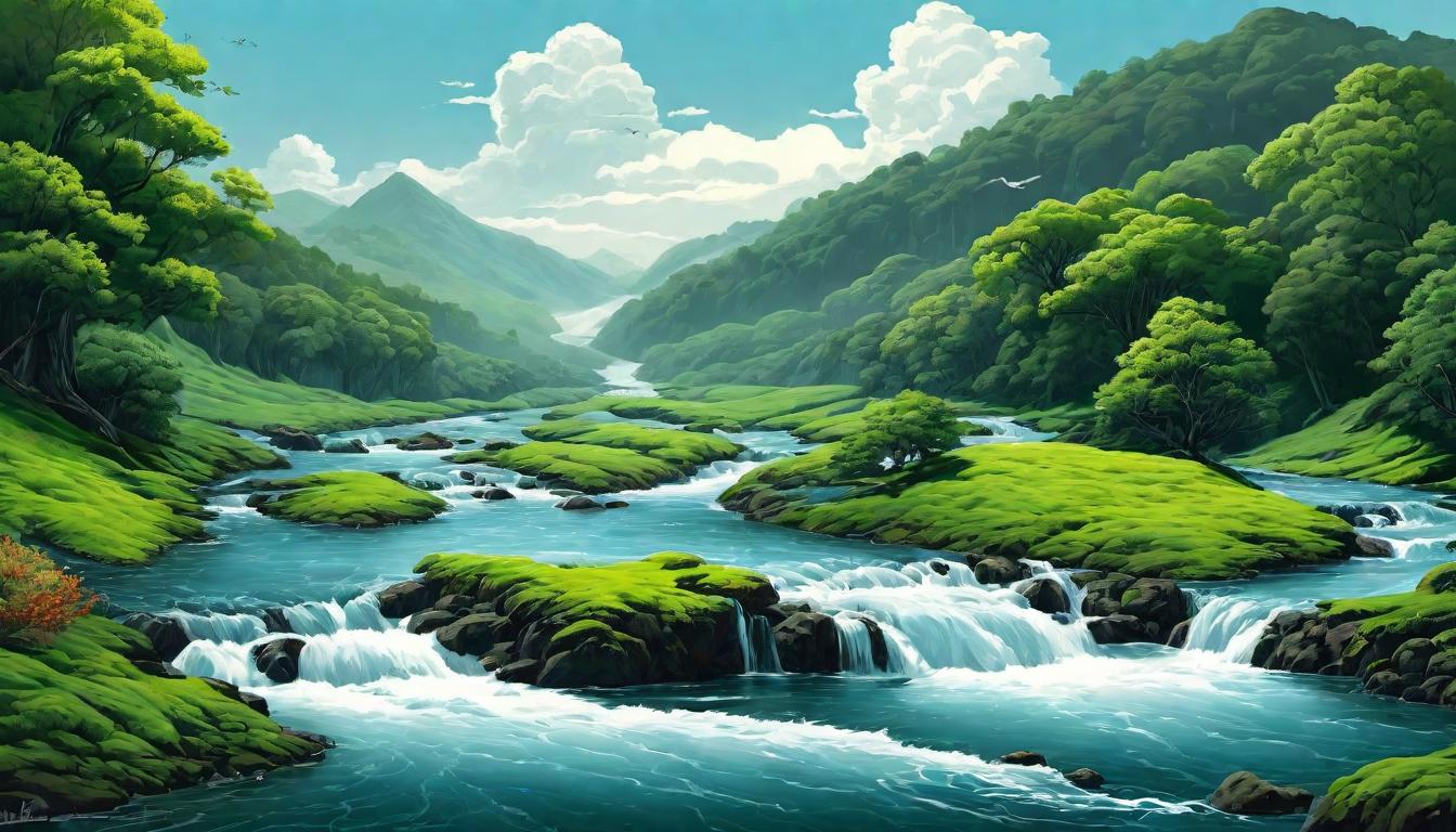  digital illustration, A surreal landscape where water flows uphill, gravity defying streams alongside traditional, flowing downstream waters, representing fluidity and the defiance of perceived limitations, surreal, liberating ambiguity, looking at viewer, dynamic pose, (intricate details, masterpiece, best quality)