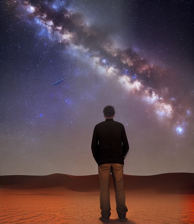  A man in the desert night staring at the galaxy in the sky