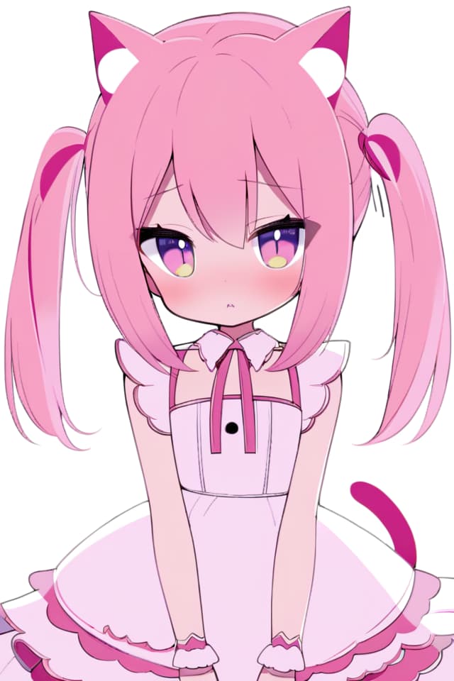  Pink hair, half twinmaid clothes cat ear girls, one person