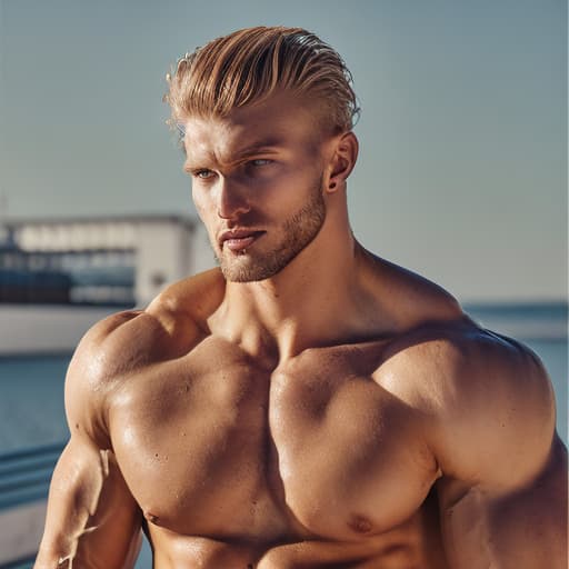 portrait+ style Russian queer fitness model blonde hunk dude face