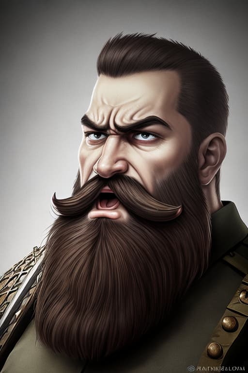  portraight of king on war with beard, angry look