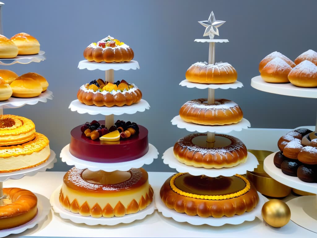  A highresolution, ultradetailed image of a beautifully arranged assortment of traditional Russian pastries and desserts, including layered honey cakes, delicate pirozhki pastries, goldenbrown piroshki with various fillings, and intricately decorated kulich breads. The pastries are presented on a simple, elegant white platter, highlighting their rich colors and textures. Each item is meticulously crafted, showcasing the artistry and cultural significance of Russian baking traditions. hyperrealistic, full body, detailed clothing, highly detailed, cinematic lighting, stunningly beautiful, intricate, sharp focus, f/1. 8, 85mm, (centered image composition), (professionally color graded), ((bright soft diffused light)), volumetric fog, trending on instagram, trending on tumblr, HDR 4K, 8K