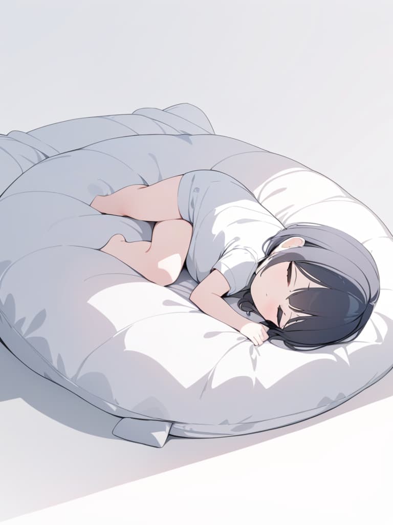  Mini characters, chibi characters, dark blue hair, futon, sleeping, male, cute, short hair, 1 person, gray background, masterpiece, best quality,8k,ultra detailed,high resolution,an extremely delicate and beautiful,hyper detail