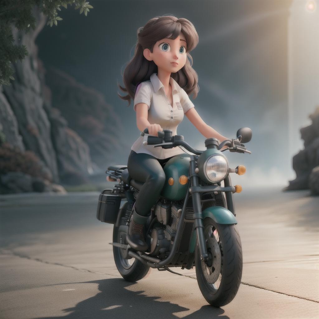  A girl is riding a bike hyperrealistic, full body, detailed clothing, highly detailed, cinematic lighting, stunningly beautiful, intricate, sharp focus, f/1. 8, 85mm, (centered image composition), (professionally color graded), ((bright soft diffused light)), volumetric fog, trending on instagram, trending on tumblr, HDR 4K, 8K