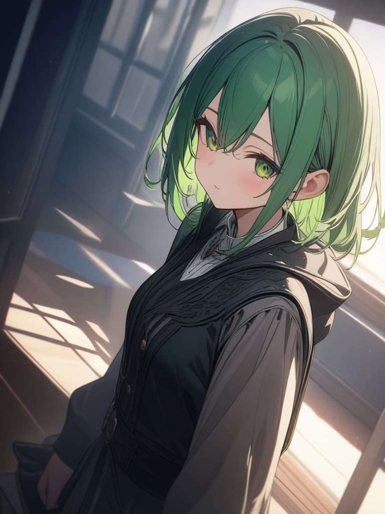  Green hair character that sneezes, masterpiece, best quality,8k,ultra detailed,high resolution,an extremely delicate and beautiful,hyper detail