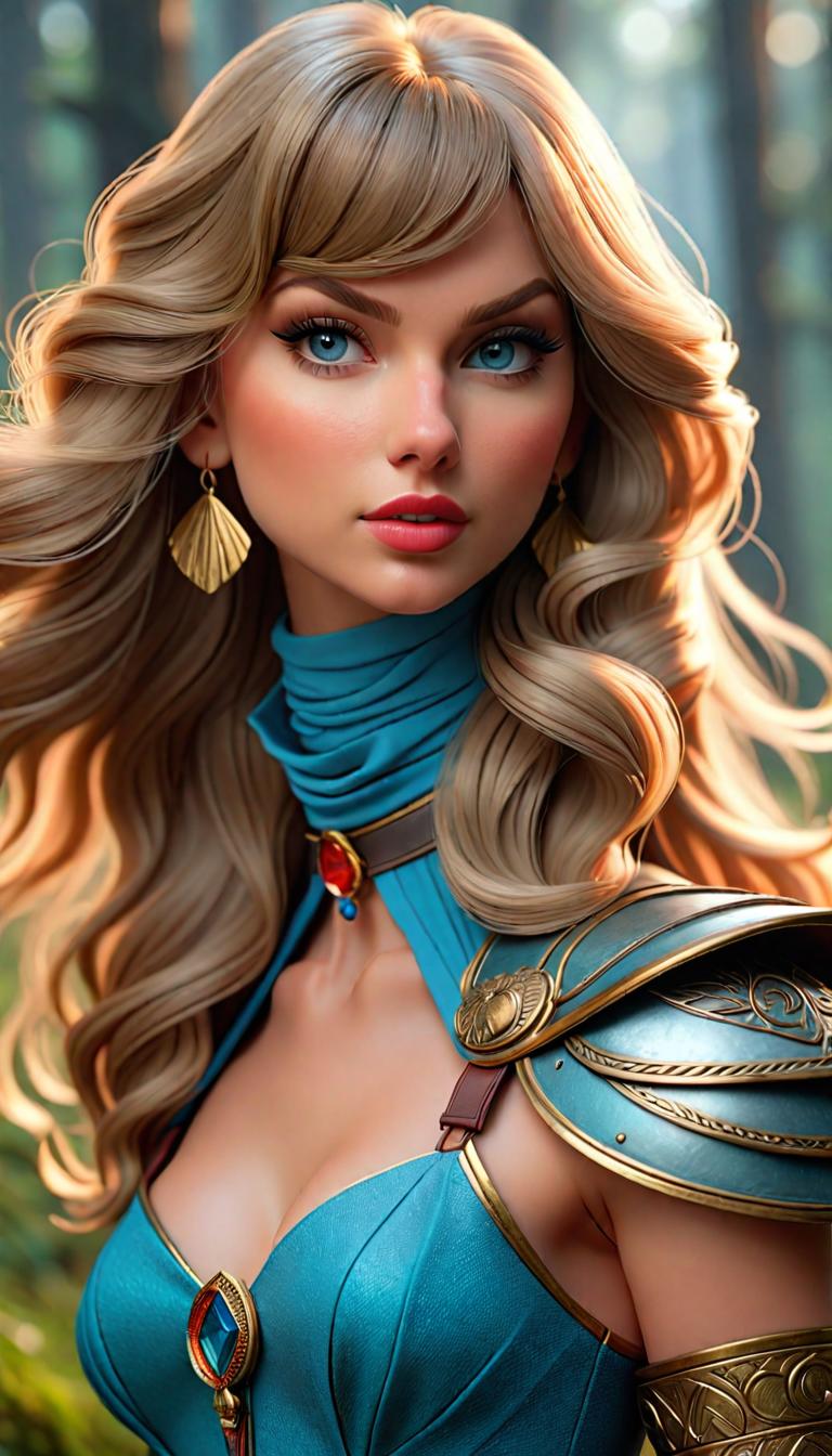  Professional 3D model of Taylor Swift as a blue Gallowglass warrior . Rendered with Octane, the model is highly detailed,dramatic lighting. hyperrealistic, full body, detailed clothing, highly detailed, cinematic lighting, stunningly beautiful, intricate, sharp focus, f/1. 8, 85mm, (centered image composition), (professionally color graded), ((bright soft diffused light)), volumetric fog, trending on instagram, trending on tumblr, HDR 4K, 8K