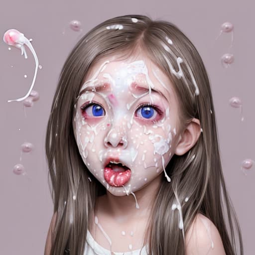  girl child with sperm everywhere on the face, ahegao