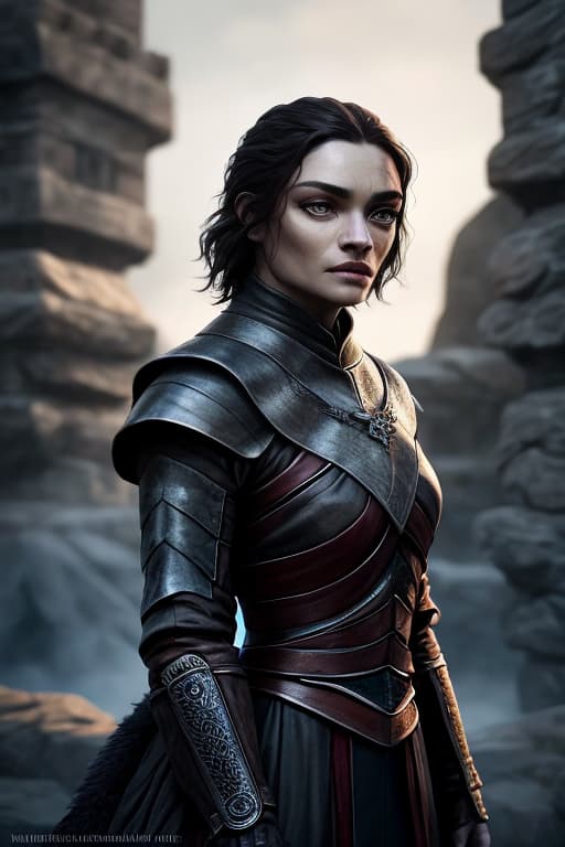  game of thrones, arya stark hyperrealistic, full body, detailed clothing, highly detailed, cinematic lighting, stunningly beautiful, intricate, sharp focus, f/1. 8, 85mm, (centered image composition), (professionally color graded), ((bright soft diffused light)), volumetric fog, trending on instagram, trending on tumblr, HDR 4K, 8K