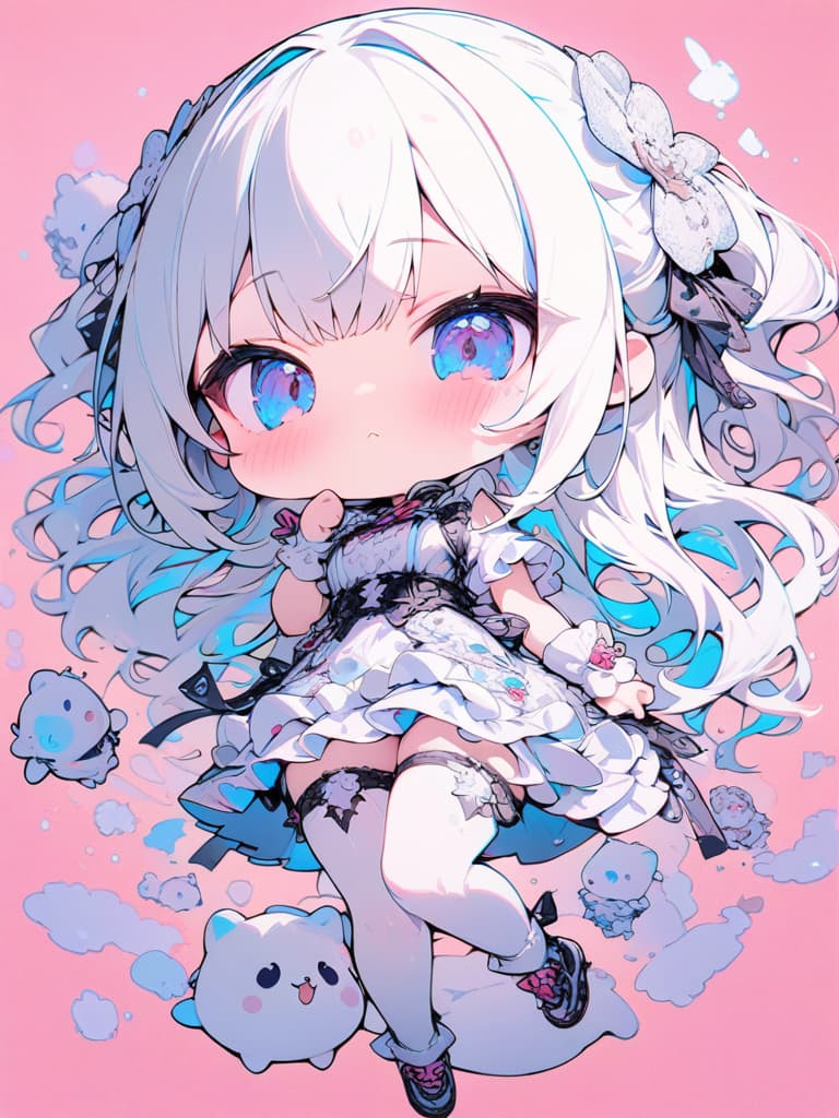  Polar bear,mini character,polar bear,cute,pink background,pink cheeks、(absurdres,highres,superlative,texture,contrast,top quality),BREAK (solo,girl,kawaii,very cute face,(full body,chibi:1.5), masterpiece, best quality,8k,ultra detailed,high resolution,an extremely delicate and beautiful,hyper detail