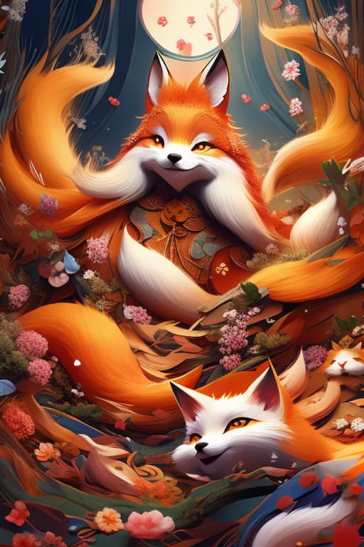  nine-tailed kitsune (fox spirit, kitsune are said to be more powerful the more tails they have)