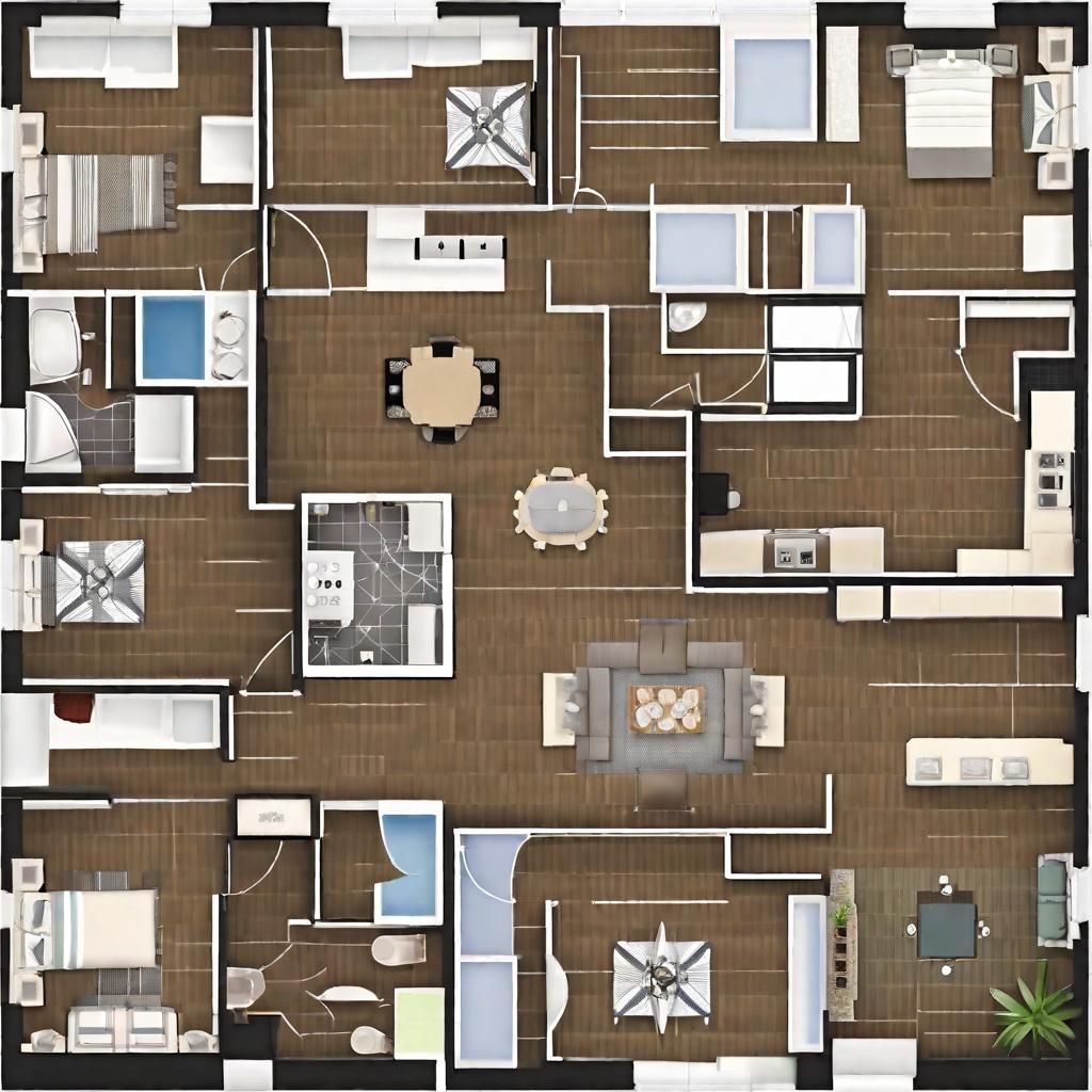  masterpiece, best quality,make a floor plan of 200 sq m lot for a 5 unit apartment,