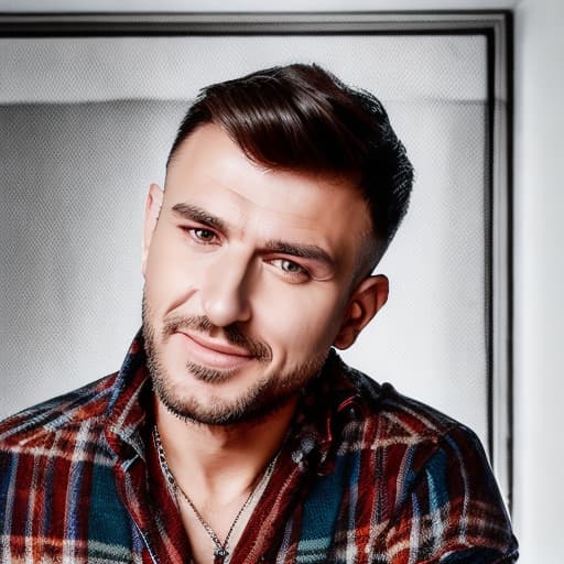 portrait+ style russian queer tv host brunette very cute dilf dude face